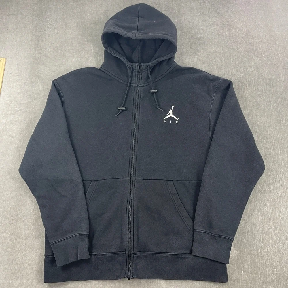 Jordan Mens XL Black Full Zip Hoodie Jumpman Air Logo Fleece Sweatshirt